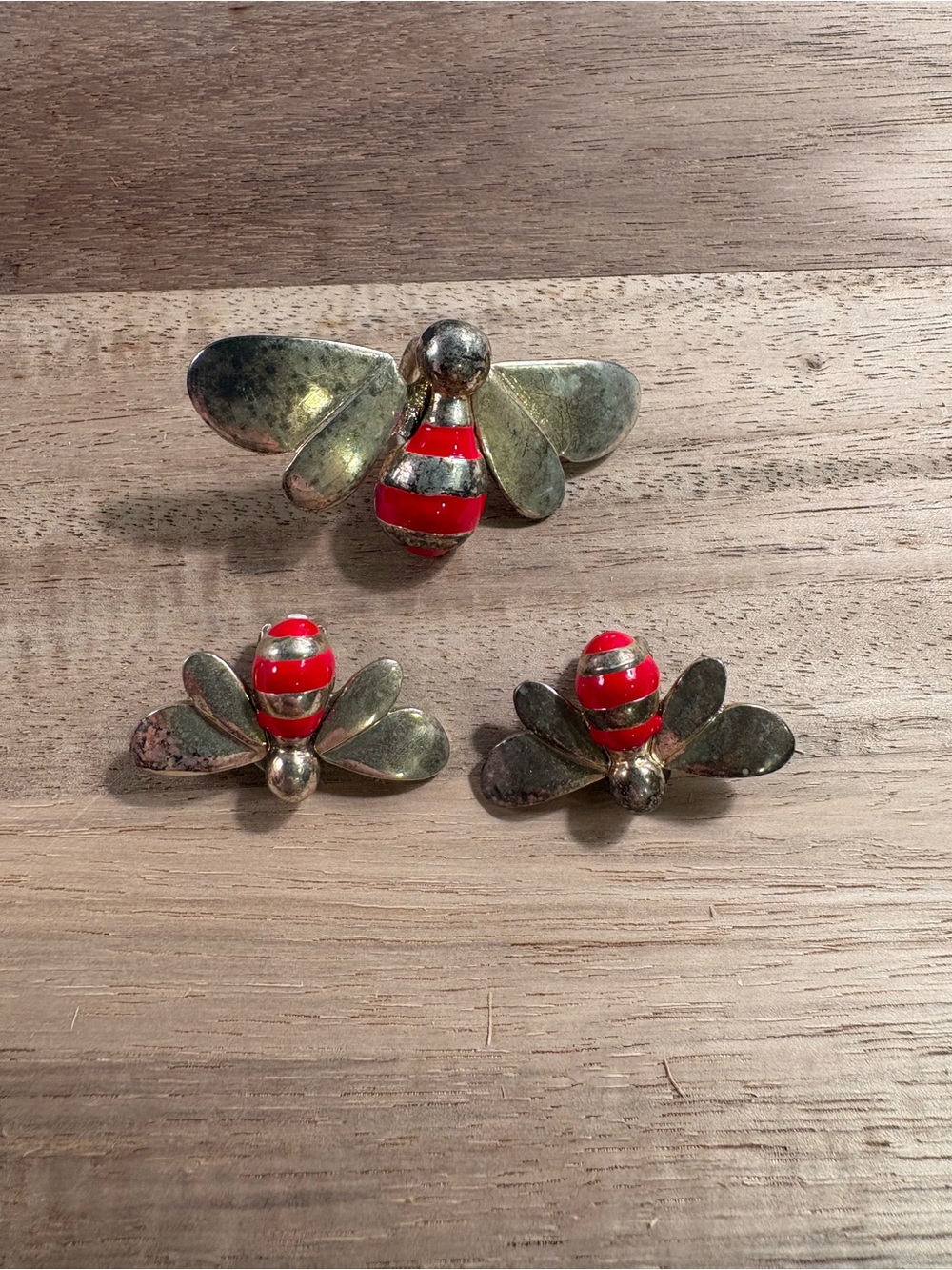 Vintage Silver-Tone Bee Pendant and Matching Clip-On Earring Set